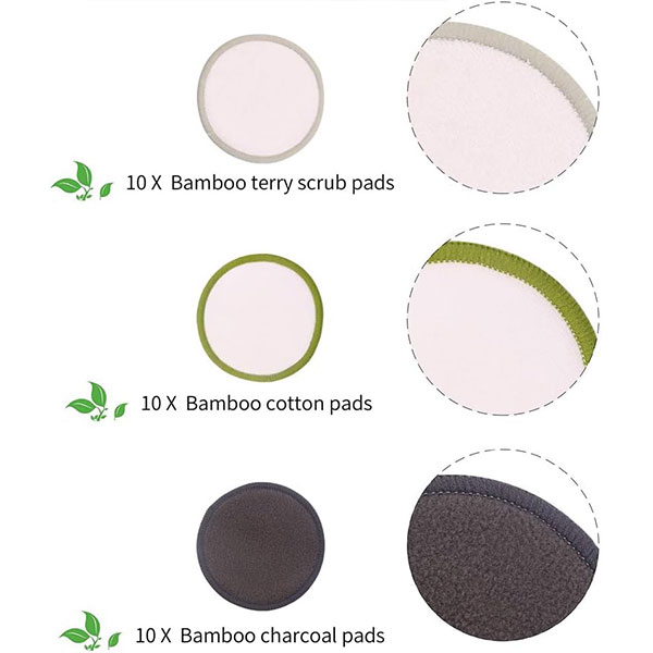 30 Pack Reusable Makeup Remover Pads - Bamboo Reusable Cotton Rounds for Toner Washable Eco-Friendly Pads for All Skin Types with Cotton Laundry Bag